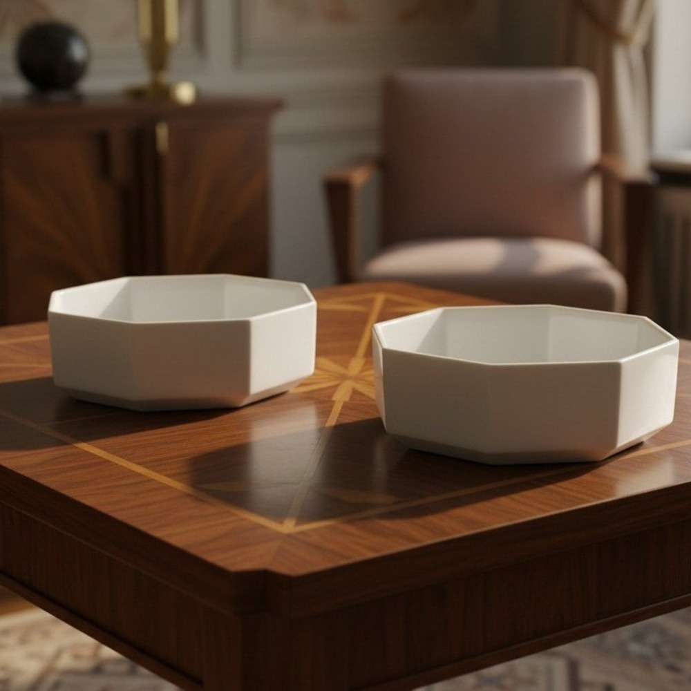 Arcopal France Octime White Bowls, Set of 2, Octagonal Opal Glass Tableware